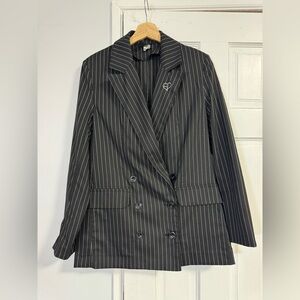 H&M Black Pinstripe Double-Breasted Blazer